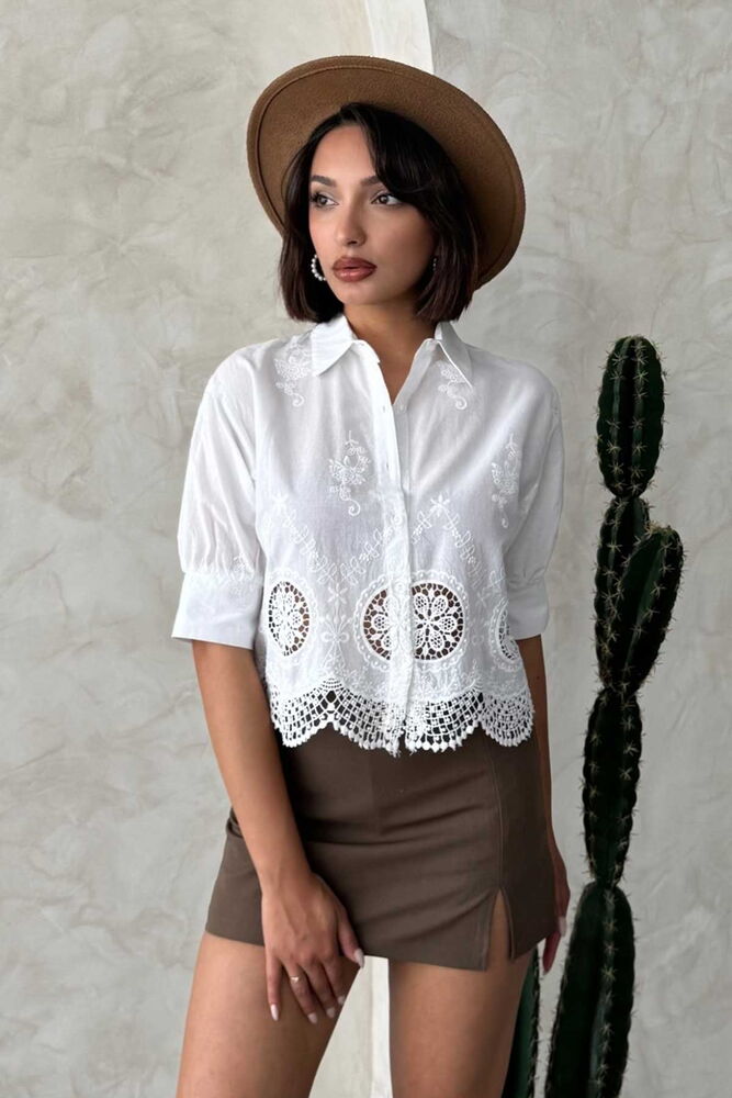 Embroidered Shirt - Cream - Producer: Topshow - Wholesale Women Clothes - TheBS Women
