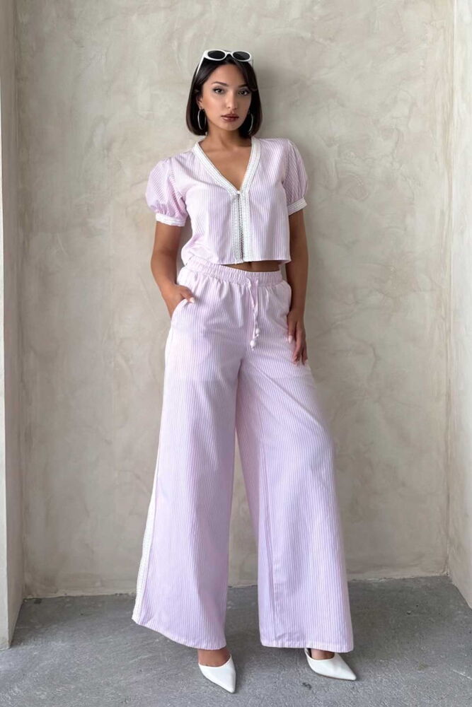 Guipure Detailed Striped Pants - Producer: Topshow - Wholesale Women Clothes - TheBS Women