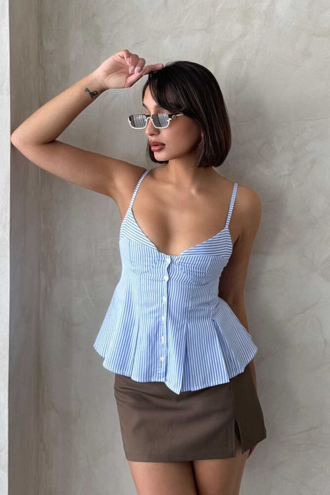Striped Strappy Blouse - Producer: Topshow - Wholesale Women Clothes - TheBS Women