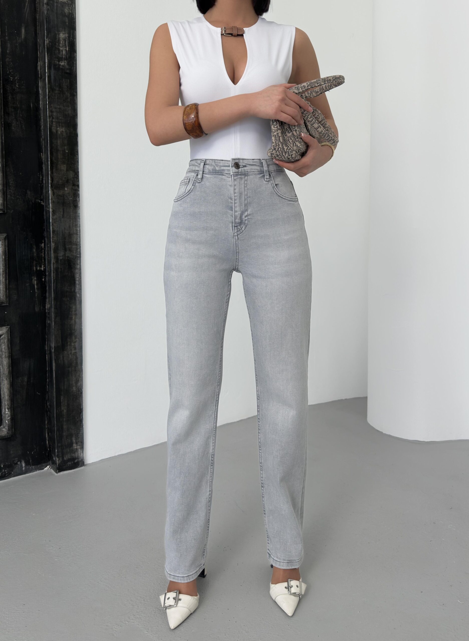 High Waist Pipe Cut Light Gray Jeans - Brand: LACARINO - Women & Kids, Baby Clothes Wholesale - TheBS Women