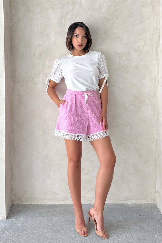 Guipure Detail Sequin Denim Shorts - Producer: Topshow - Wholesale Women Clothes - TheBS Women