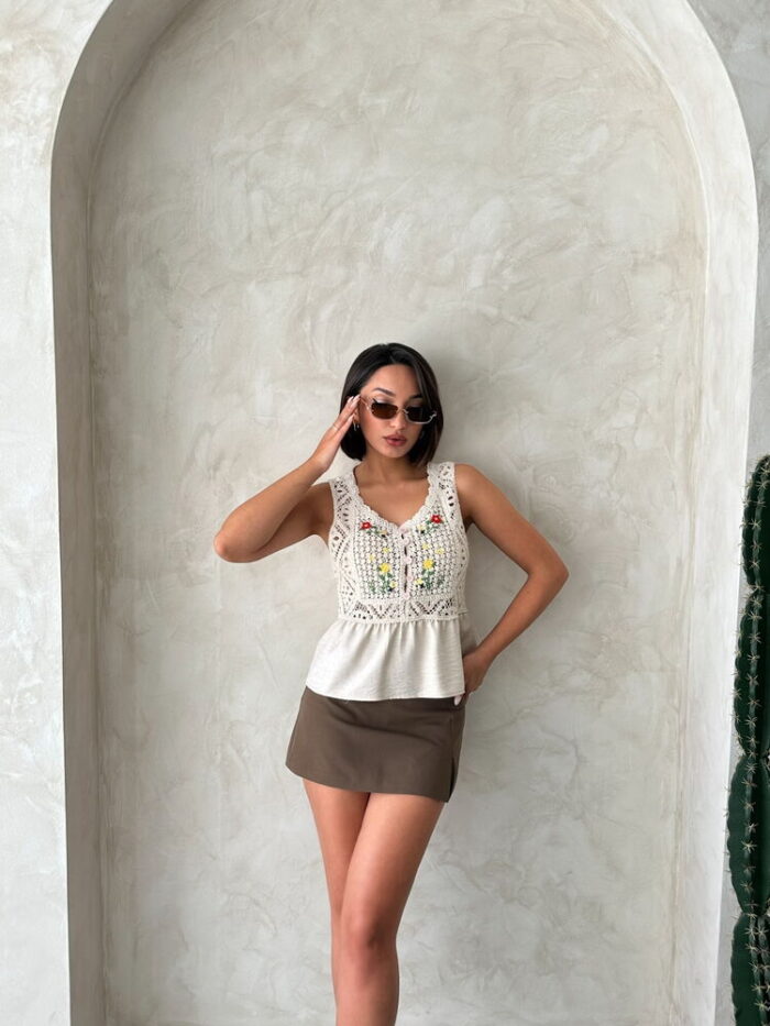 Embroidered Raw Blouse - Stone - Producer: Topshow - Wholesale Women Clothes - TheBS Women