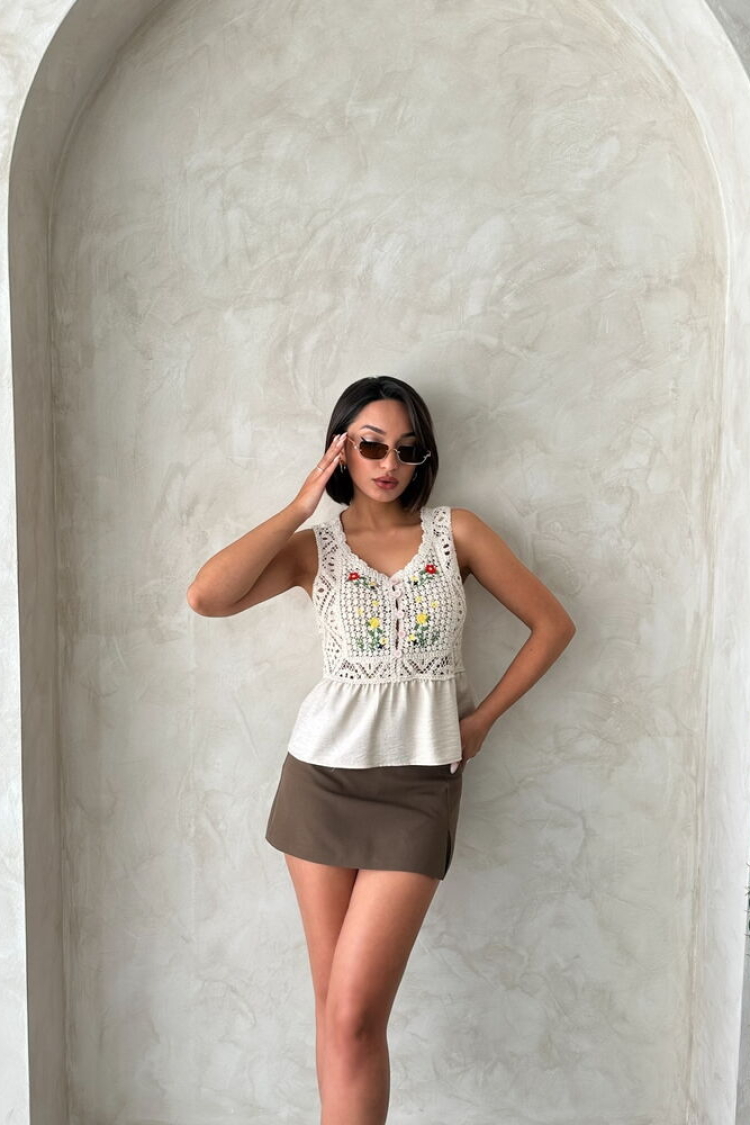 Embroidered Raw Blouse - Stone - Producer: Topshow - Wholesale Women Clothes - TheBS Women