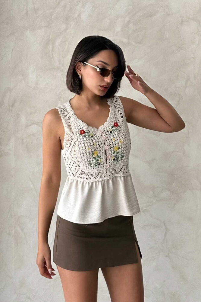 Embroidered Raw Blouse - Stone - Producer: Topshow - Wholesale Women Clothes - TheBS Women