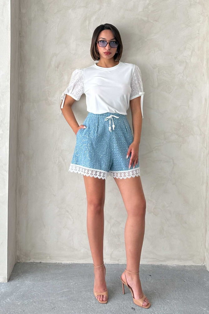 Guipure Detail Sequin Denim Shorts - Producer: Topshow - Wholesale Women Clothes - TheBS Women