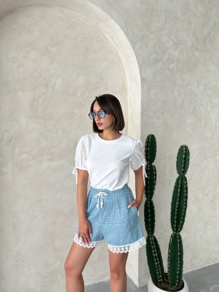 Guipure Detail Sequin Denim Shorts - Producer: Topshow - Wholesale Women Clothes - TheBS Women