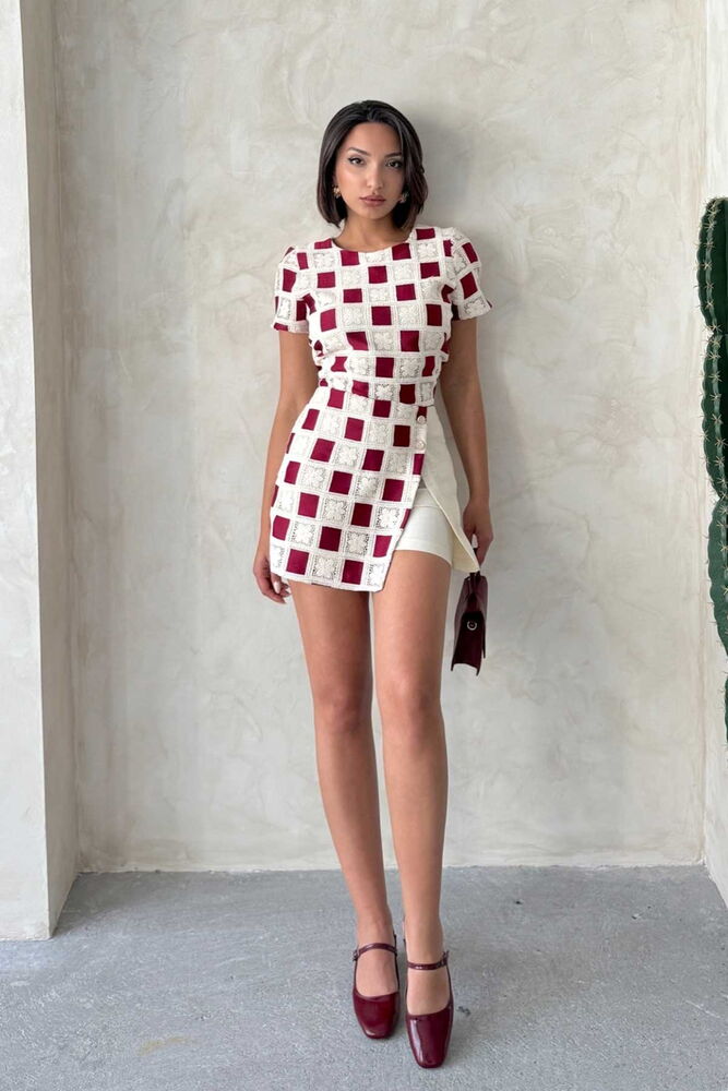 Lace Detailed Shorts - Stone Burgundy - Producer: Topshow - Wholesale Women Clothes - TheBS Women