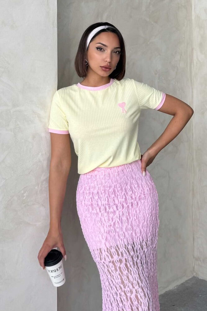 Embroidered T-Shirt - Yellow - Producer: Topshow - Wholesale Women Clothes - TheBS Women