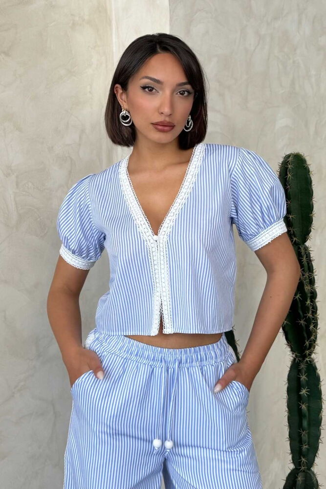 Guipure Detailed Striped Blouse - Producer: Topshow - Wholesale Women Clothes - TheBS Women