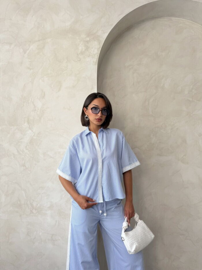 Guipure Detailed Striped Shirt - Producer: Topshow - Wholesale Women Clothes - TheBS Women