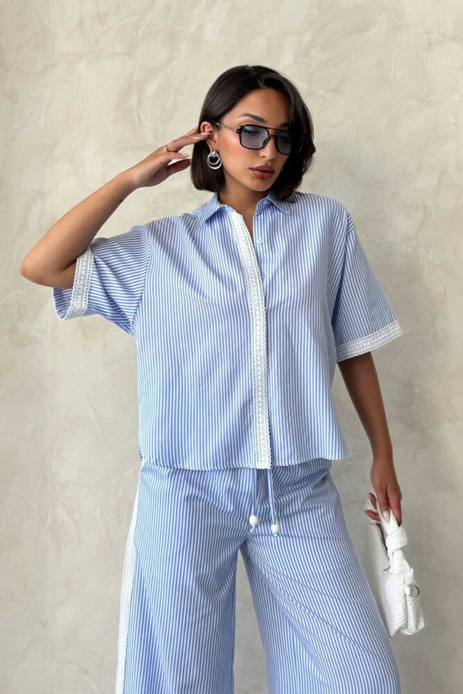 Guipure Detailed Striped Shirt - Producer: Topshow - Wholesale Women Clothes - TheBS Women
