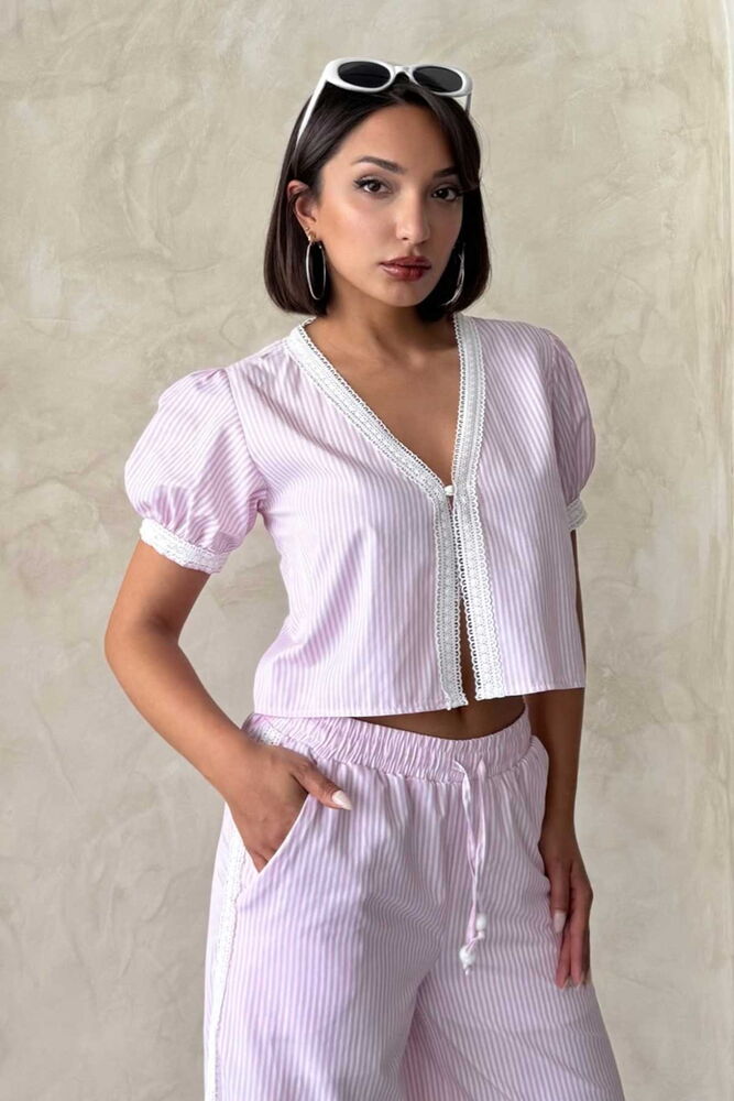 Guipure Detailed Striped Blouse - Producer: Topshow - Wholesale Women Clothes - TheBS Women