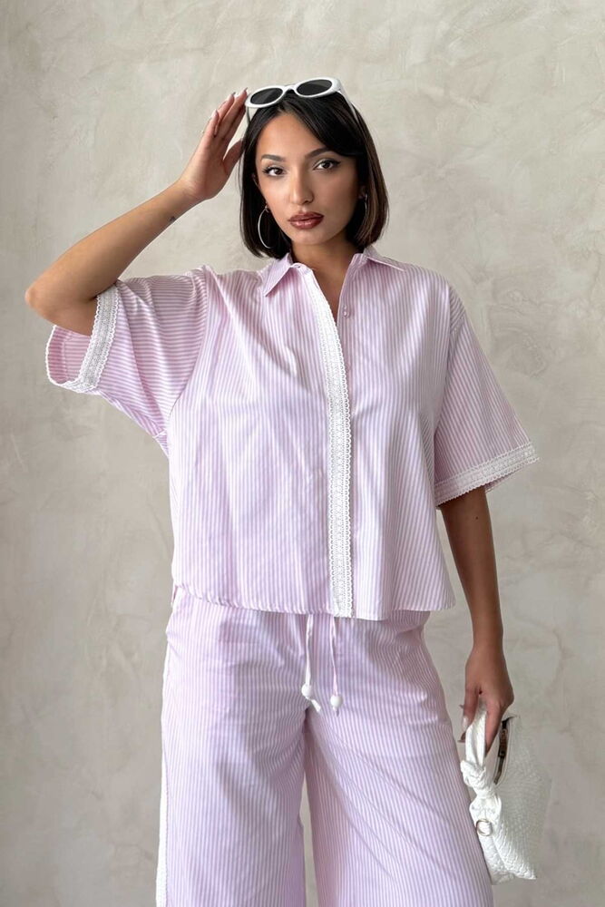 Guipure Detailed Striped Shirt - Producer: Topshow - Wholesale Women Clothes - TheBS Women
