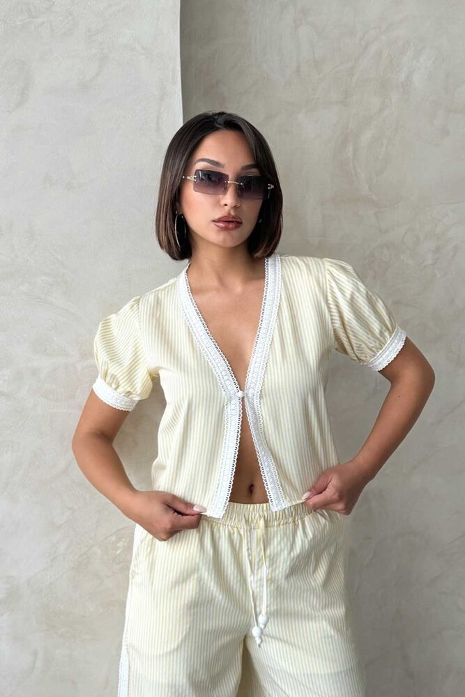 Guipure Detailed Striped Blouse - Producer: Topshow - Wholesale Women Clothes - TheBS Women