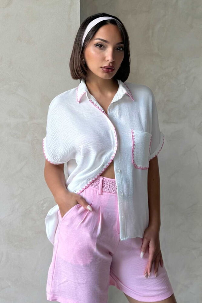 Shepherd Stitched Linen Shirt - Cream - Producer: Topshow - Wholesale Women Clothes - TheBS Women