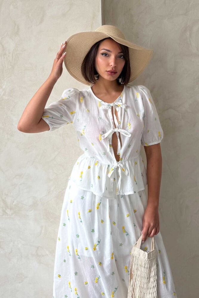 Front Tie Embroidered Voile Blouse - Producer: Topshow - Wholesale Women Clothes - TheBS Women