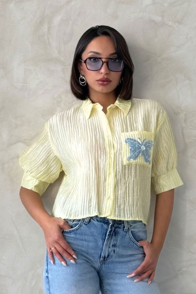 Butterfly Detailed Pleated Shirt - Producer: Topshow - Wholesale Women Clothes - TheBS Women