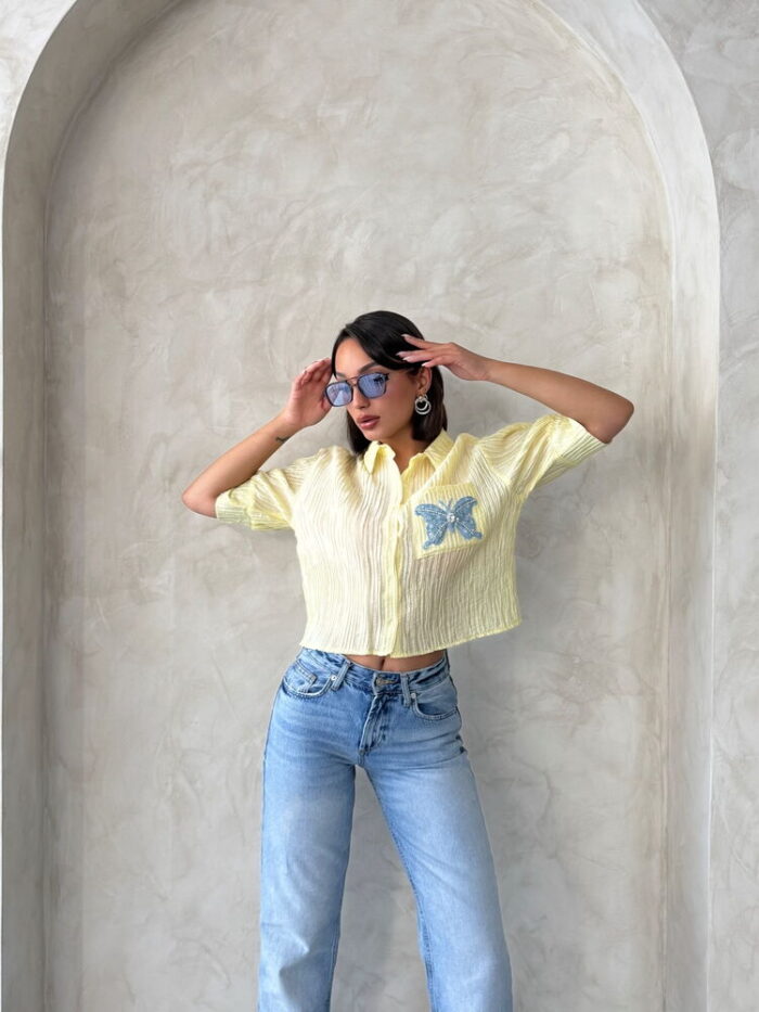 Butterfly Detailed Pleated Shirt - Producer: Topshow - Wholesale Women Clothes - TheBS Women