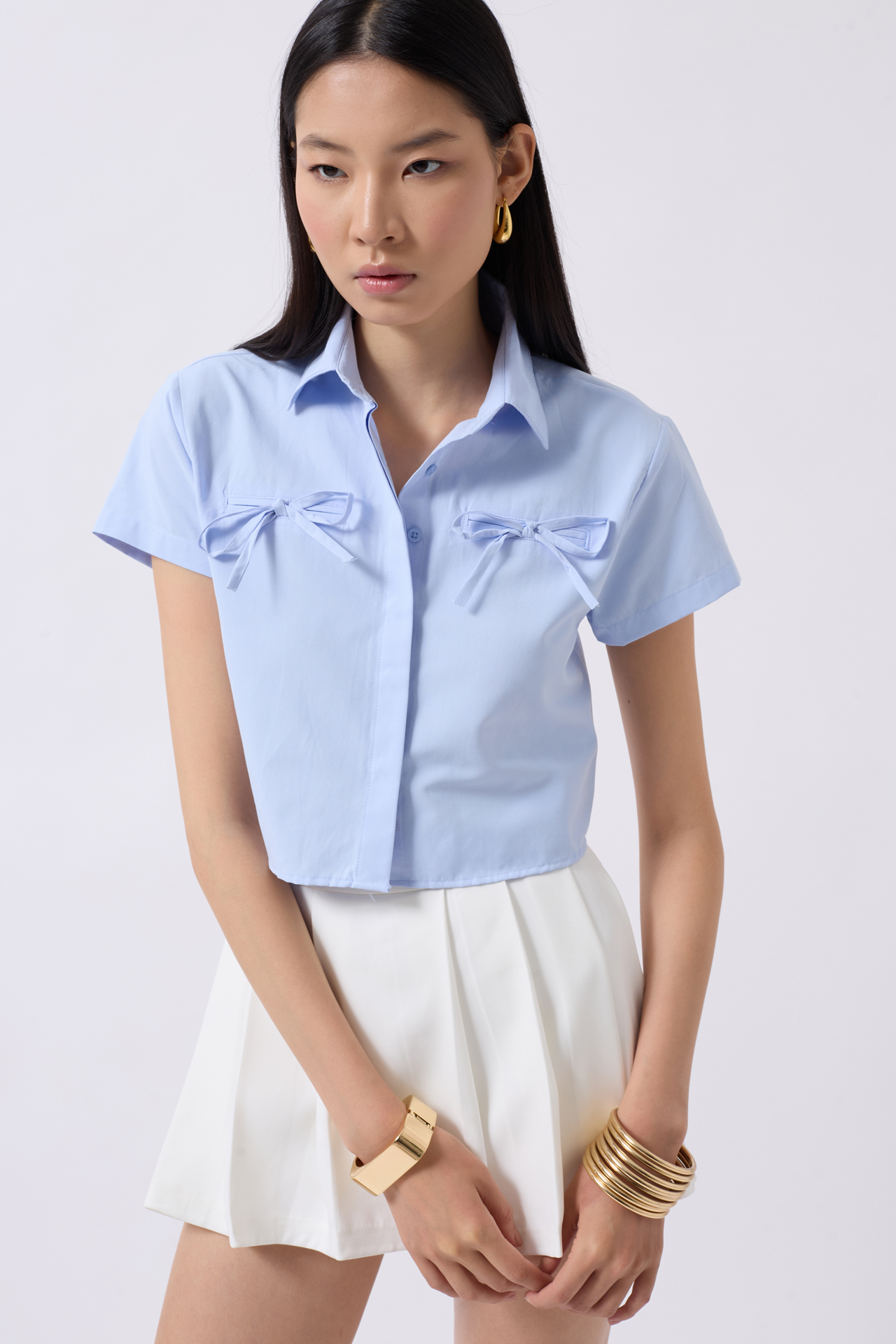 Ribbon Detail Crop Shirt - Producer: Black Fashion - Wholesale Women Clothes - TheBS Women