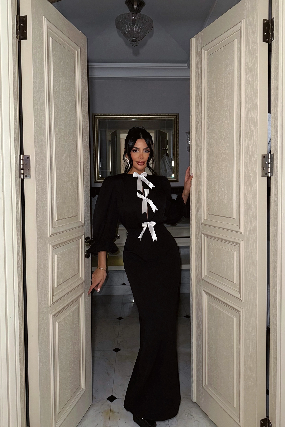 Black Balloon Sleeve Long Dress - Producer: EYYO ATELIER - Wholesale Women Clothes - TheBS Women