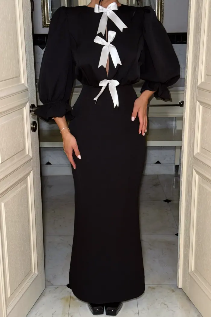 Black Balloon Sleeve Long Dress - Producer: EYYO ATELIER - Wholesale Women Clothes - TheBS Women