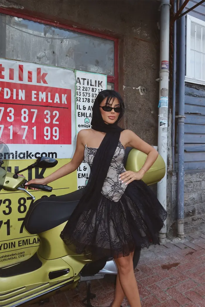 Black Lace Detail Strapless Mini Dress - Producer: EYYO ATELIER - Wholesale Women Clothes - TheBS Women