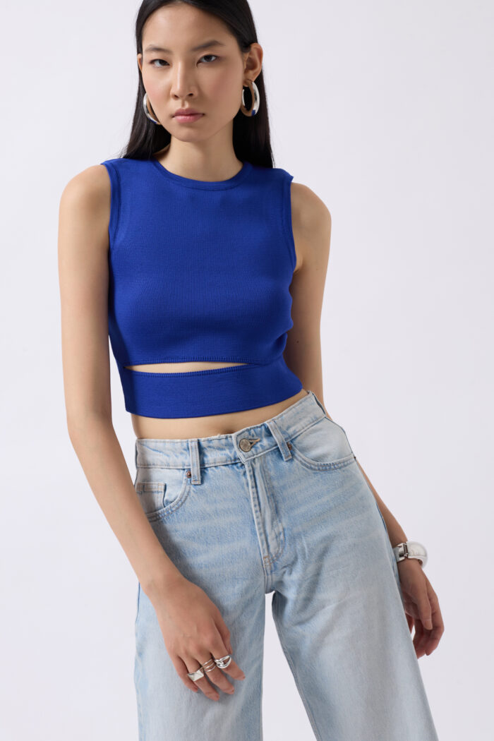 Window Detail Knitwear Blouse Crop Top - Saks - Producer: Black Fashion - Wholesale Women Clothes - TheBS Women