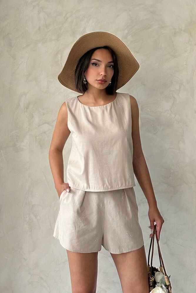 BowPrinted Sleeveless Blouse -