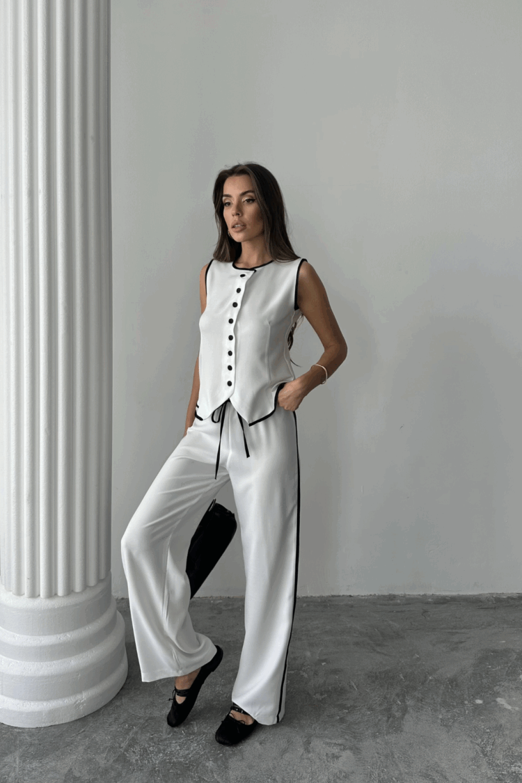 Linen Edge Connected Vest - Trousers Suit - Producer: Ello - Wholesale Women Clothes - TheBS Women