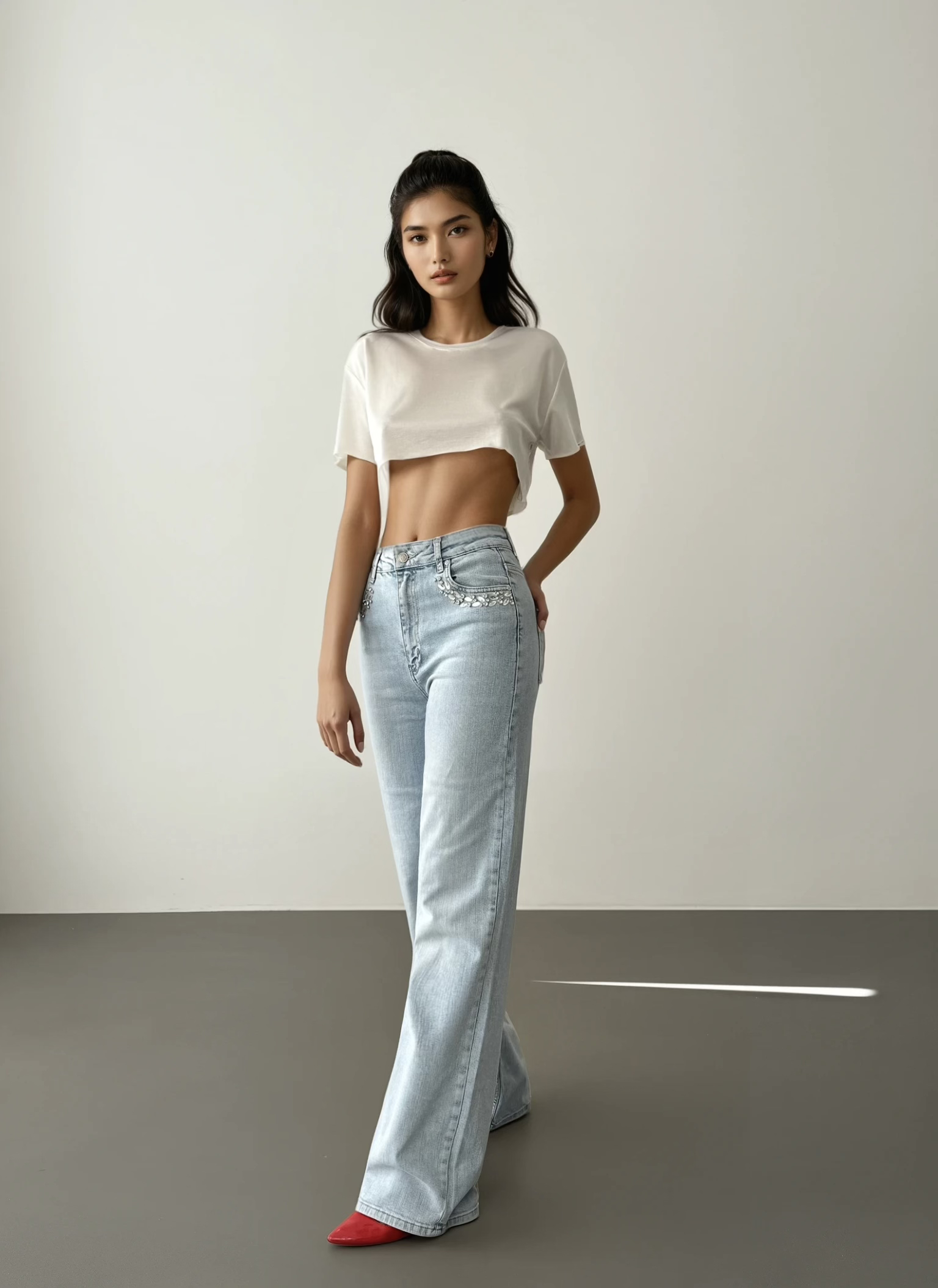 High Waist Pocket Front Pocket Stone Embroidery Detailed LightJeans Pants - Brand: LACARINO - Women & Kids, Baby Clothes Wholesale - TheBS Women