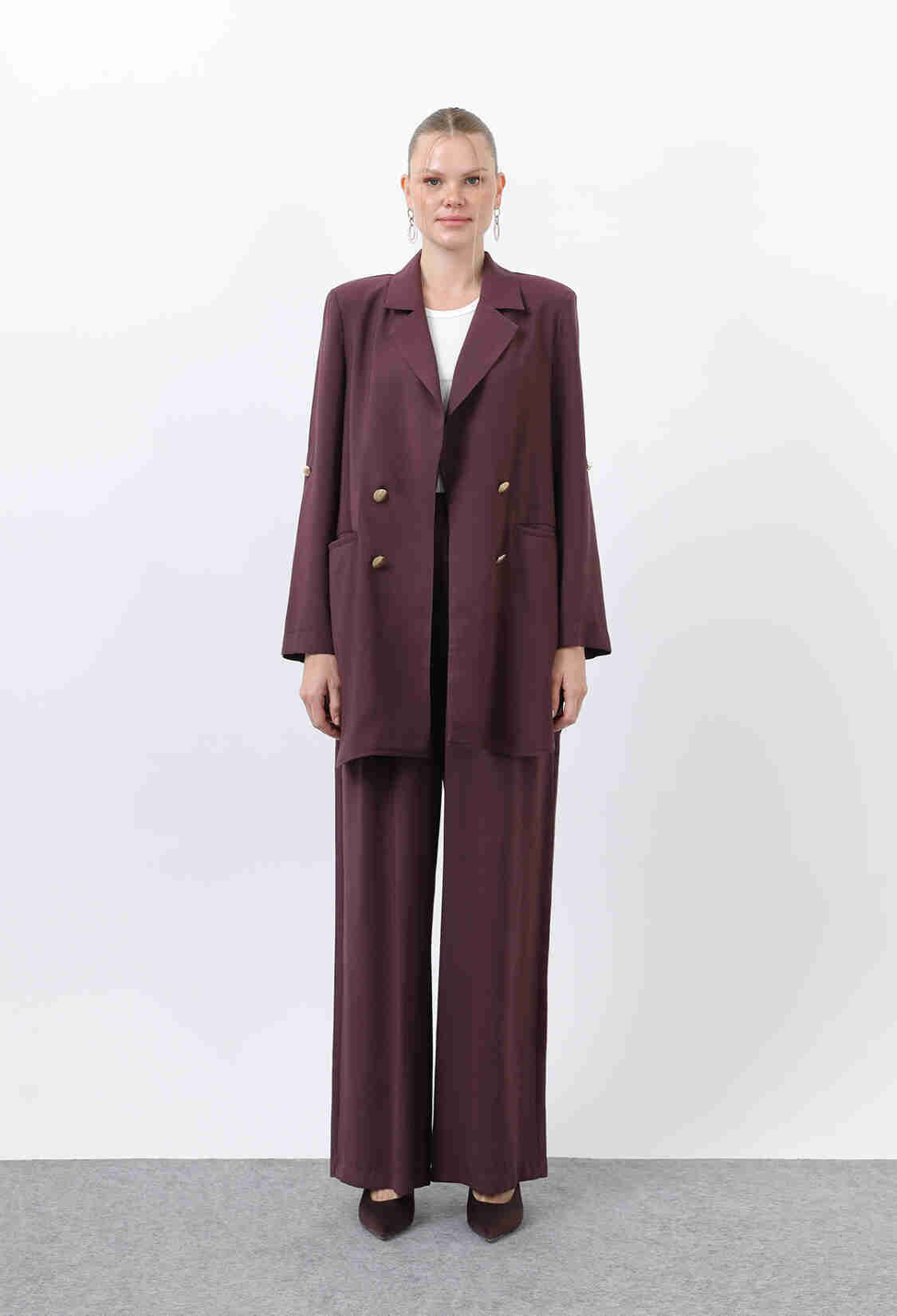 Women's Button Detailed Pants Blazer Jacket Suit - Brand: Puane - Women & Kids, Baby Clothes Wholesale - TheBS Women
