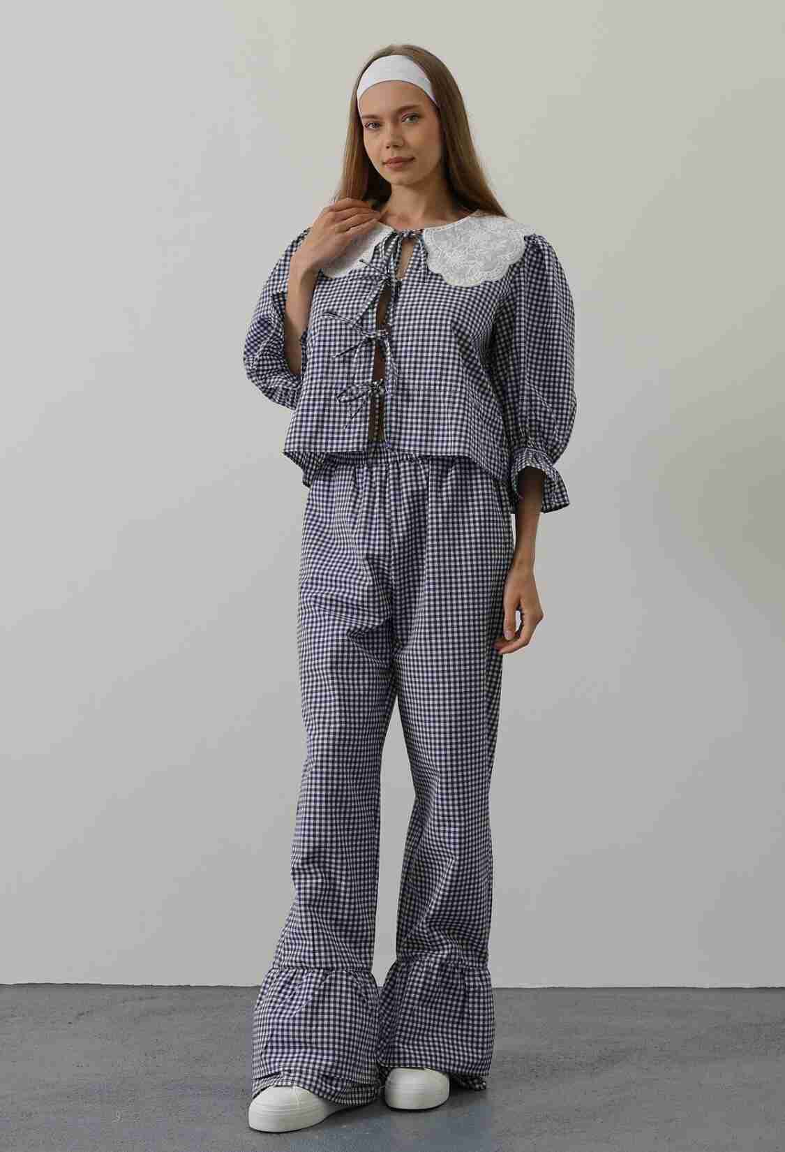 Lace Collar Square Pattern Suit - Navy - Brand: Reyon - Women & Kids, Baby Clothes Wholesale - TheBS Women