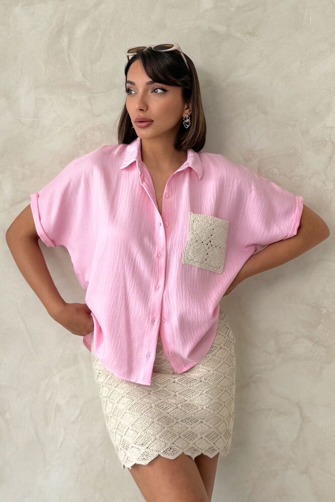 D2360 Linen Shirt With Applique Pockets - Producer: Topshow - Wholesale Women Clothes - TheBS Women