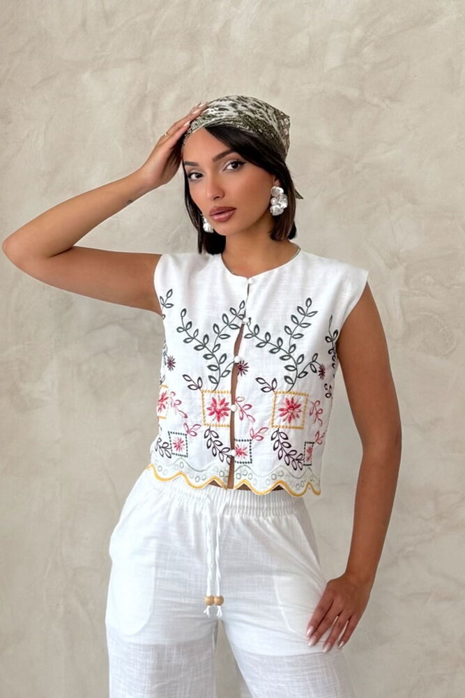 Embroidered Zero Sleeve Shirt - Yellow Dsn2 - Producer: Topshow - Wholesale Women Clothes - TheBS Women