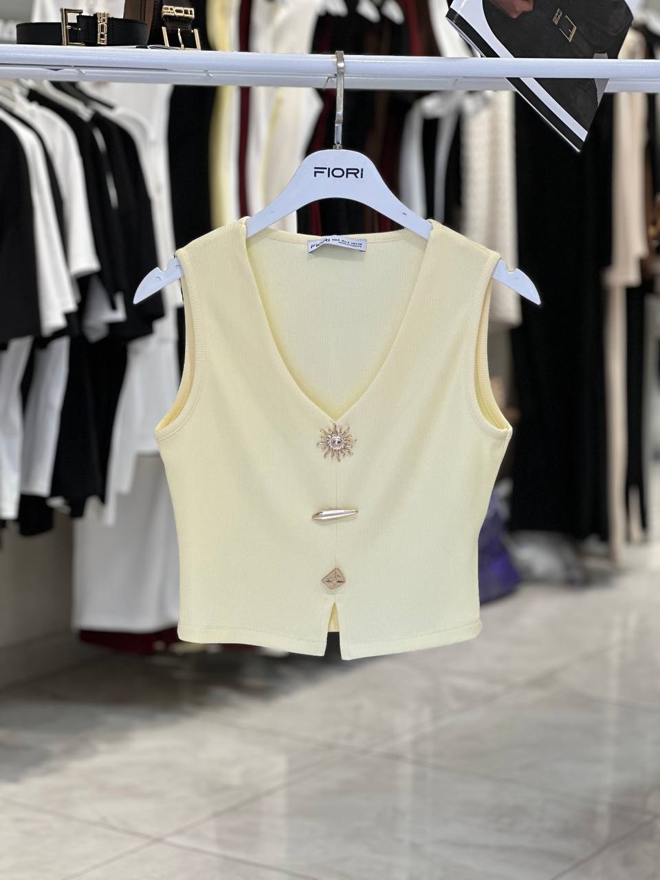 Beige Crop Top Slim Fit V-Neck Cap Sleeve - Brand: Fiori - Women & Kids, Baby Clothes Wholesale - TheBS Women