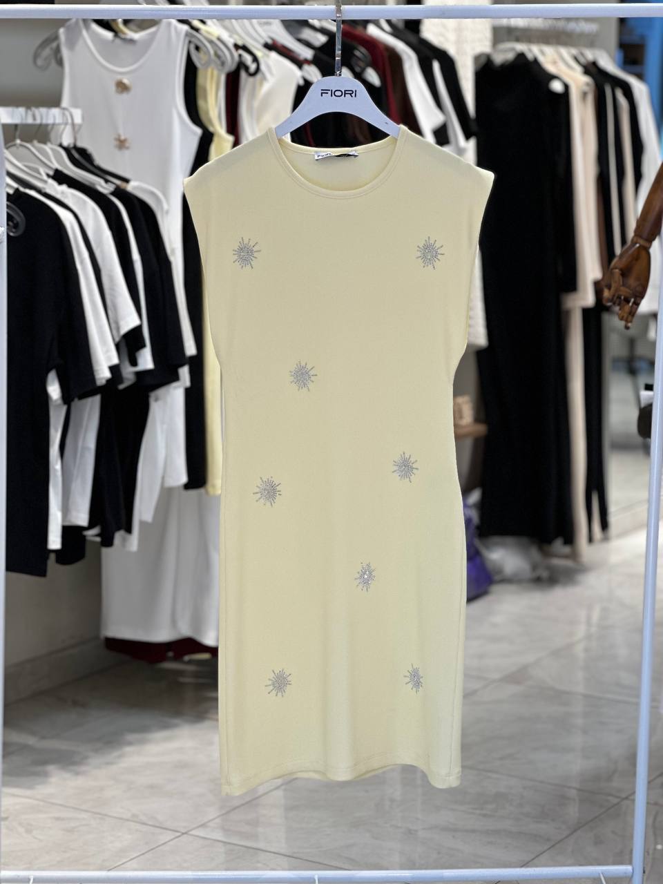 Beige Sequined Shift Dress With Cap Sleeves - Brand: Fiori - Women & Kids, Baby Clothes Wholesale - TheBS Women