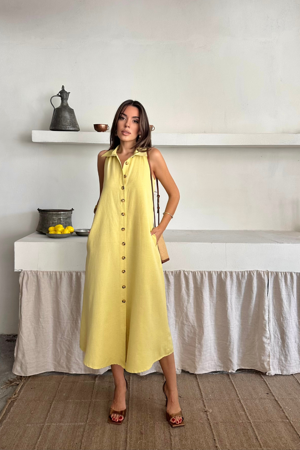 Sleeveless Polo Neck Shift Midi Dress - Brand: Ello - Women & Kids, Baby Clothes Wholesale - TheBS Women