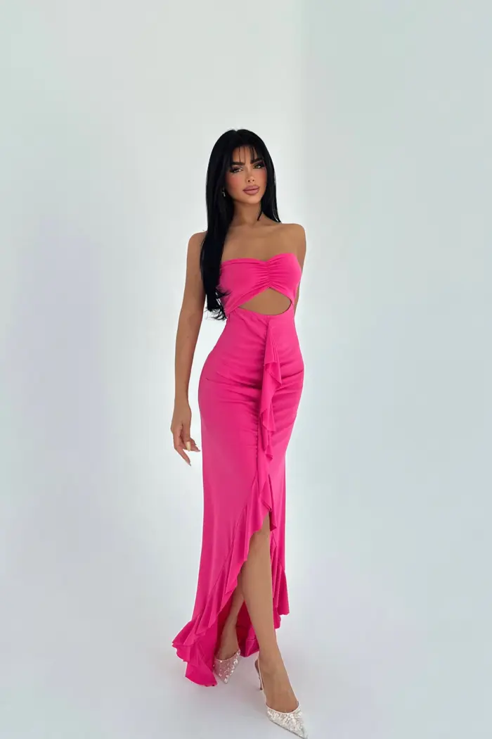 Pink Sleeveless Glam Tank Dress With Notched Neck - Producer: EYYO ATELIER - Wholesale Women Clothes - TheBS Women