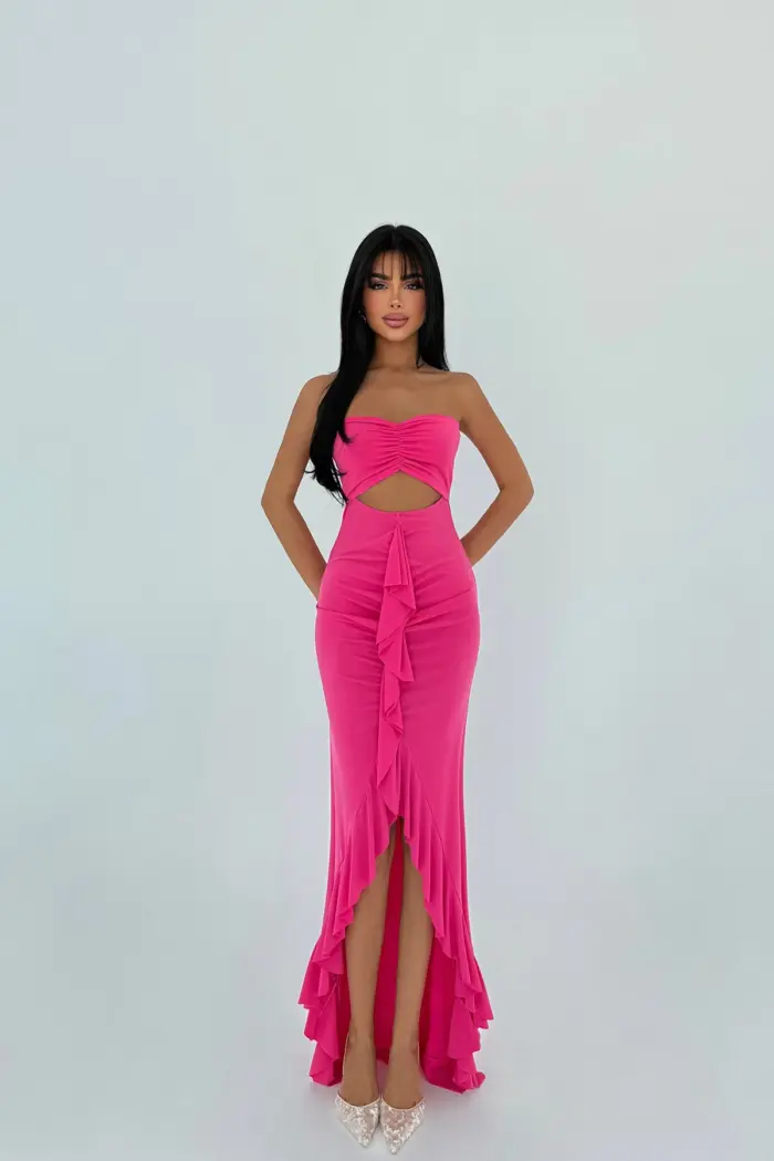 Pink Sleeveless Glam Tank Dress With Notched Neck - Producer: EYYO ATELIER - Wholesale Women Clothes - TheBS Women