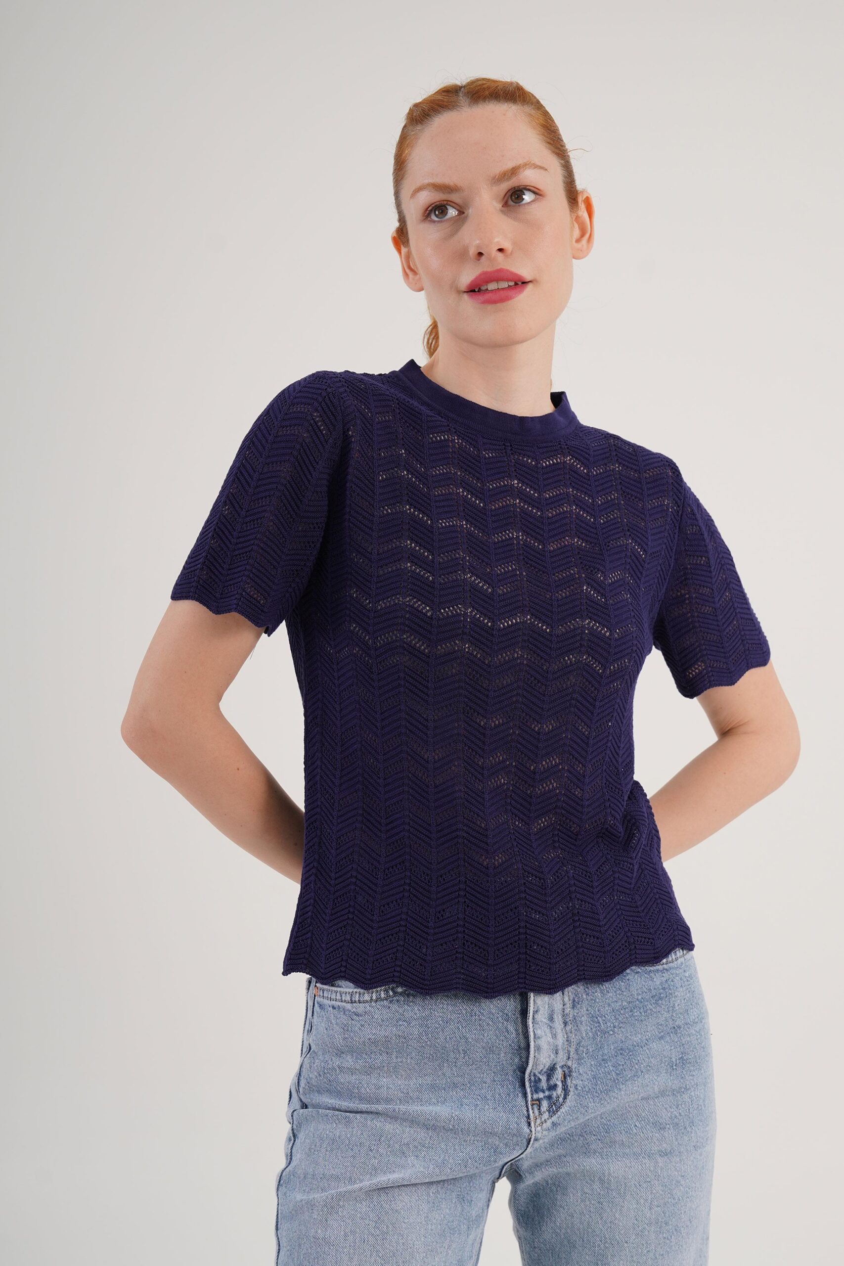 Blouse With Herringbone Pattern And High Neck - Brand: Lustrin - Women & Kids, Baby Clothes Wholesale - TheBS Women