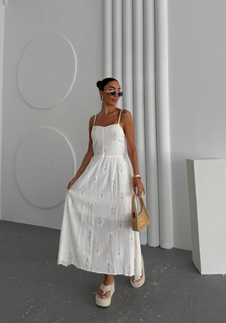 White Floral Slip Maxi Dress With Square Neck - Producer: My Jest Fashion - Wholesale Women Clothes - TheBS Women