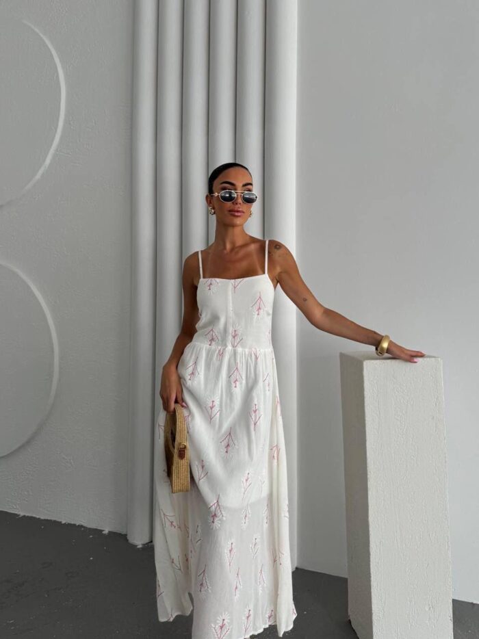 White Floral Slip Maxi Dress With Square Neck - Producer: My Jest Fashion - Wholesale Women Clothes - TheBS Women