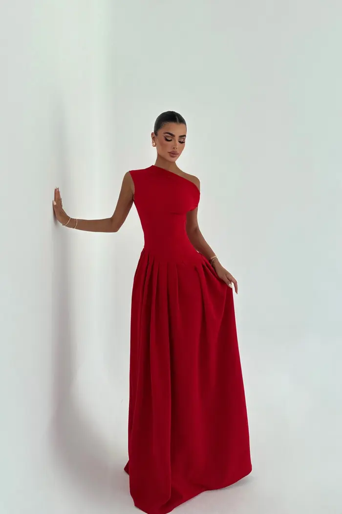 Elegant A-Line Dress With One Shoulder Neck - Producer: EYYO ATELIER - Wholesale Women Clothes - TheBS Women