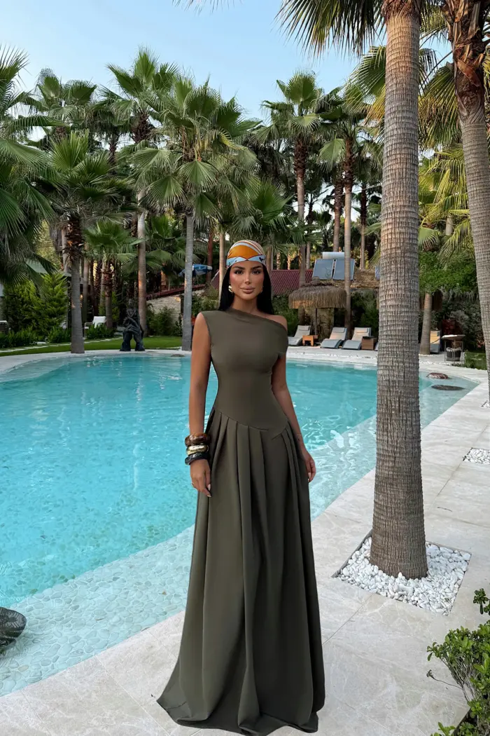 Elegant A-Line Dress With One Shoulder Neck - Producer: EYYO ATELIER - Wholesale Women Clothes - TheBS Women
