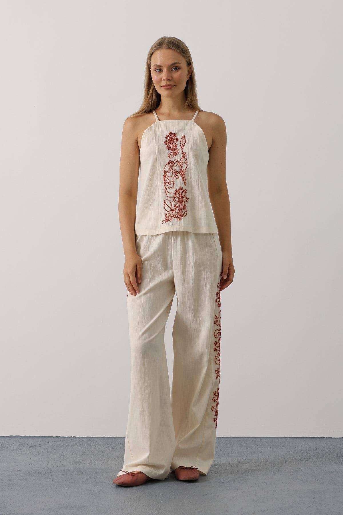 Beige Floral Palazzo Set For Casual Elegance - Brand: Reyon - Women & Kids, Baby Clothes Wholesale - TheBS Women