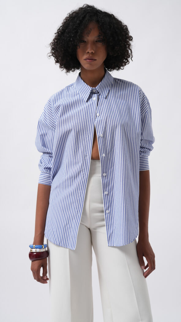 Striped Polo Neck Buttoned Shirt - Producer: Black Fashion - Wholesale Women Clothes - TheBS Women