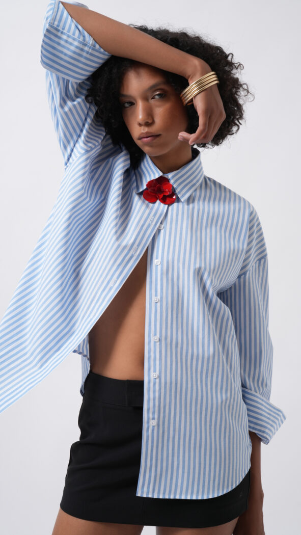 Striped Casual Oversized Shirt With Shawl Collar - Producer: Black Fashion - Wholesale Women Clothes - TheBS Women