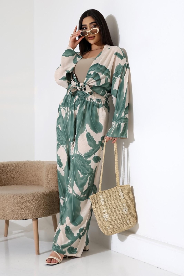 Green Kimono Long Floral Tie Closure - Producer: My Jest Fashion - Wholesale Women Clothes - TheBS Women