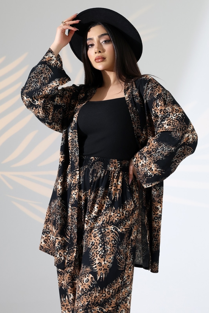 Black Kimono With Animal Print For Elegant Casual Wear - Producer: My Jest Fashion - Wholesale Women Clothes - TheBS Women
