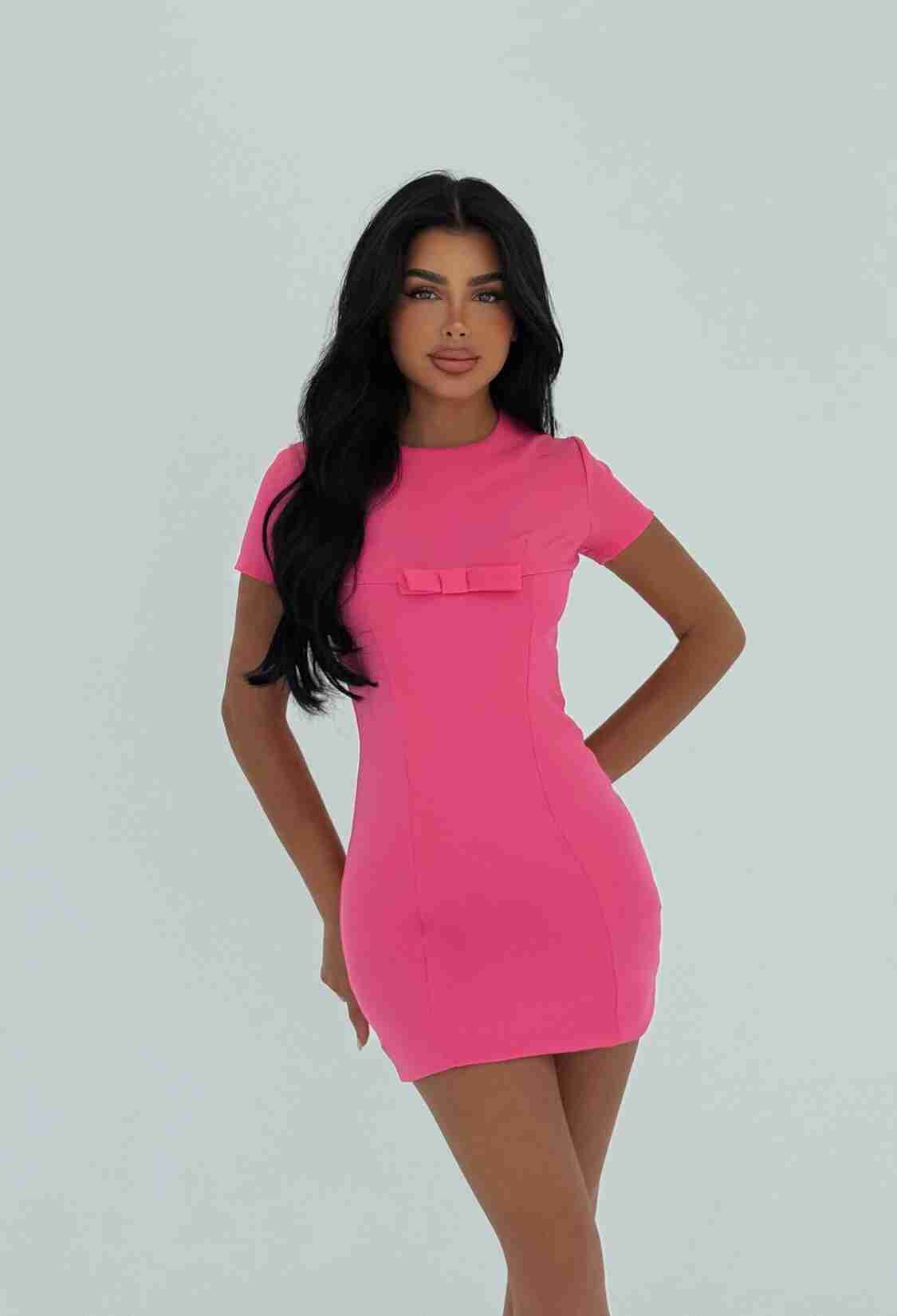 Pink Bodycon Mini Dress With Short Sleeves - Brand: EYYO ATELIER - Women & Kids, Baby Clothes Wholesale - TheBS Women
